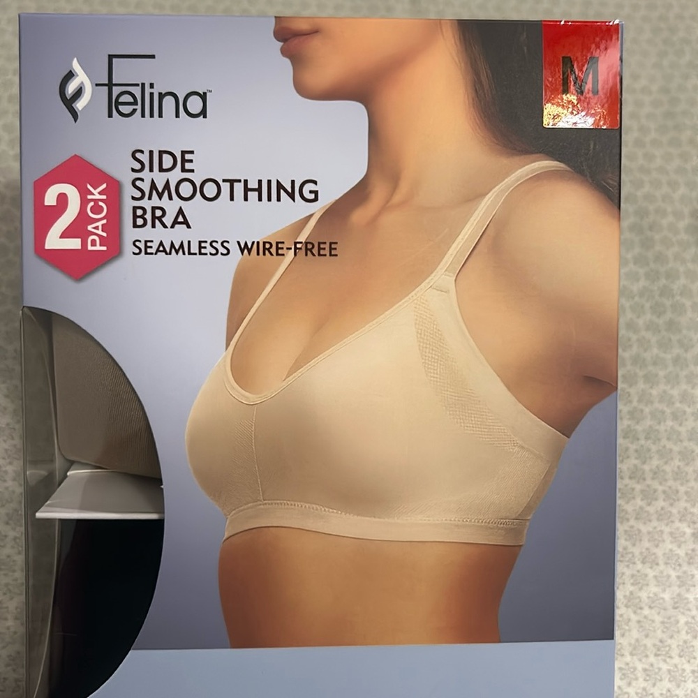 Felina Side Smoothing Bra Seamless Wire-Free Pack of 2 Size M NWT